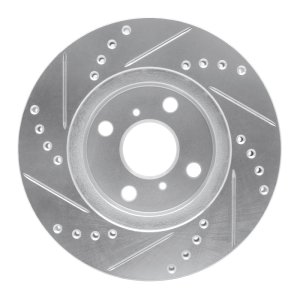Toyota Prius Brake Rotor (1) - Front Right - R1 Concepts - Drilled & Slotted - Silver - `01-`03